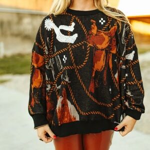 2 Fly Boutique NWT Sweater Horse Tack Knit Spurs Rope Western L-3X